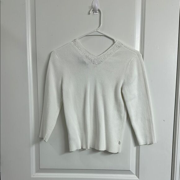 Lauren Ralph Lauren White Ribbed Knit Sweater Top - Send Me An Offer! - Picture 5 of 6